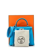 Pre-Owned Hermes Kelly 25 Handbag Blue Chevre Chamkila with Palladium Hardware