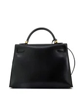 Pre-Owned Hermes Kelly 32 Handbag Black Box Calf with Gold Hardware