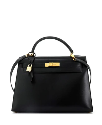 Pre-Owned Hermes Kelly 32 Handbag Black Box Calf with Gold Hardware