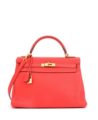 Pre-Owned Hermes Kelly 32 Handbag Pink Clemence with Gold Hardware