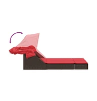 Double Sun Lounger with Canopy and Cushions Poly Rattan