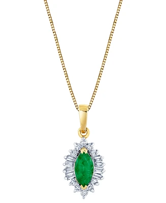 Emerald (5/8 ct. t.w.) & Diamond (1/4 ct. t.w) Baguette Halo 18" Pendant Necklace in 10k Gold