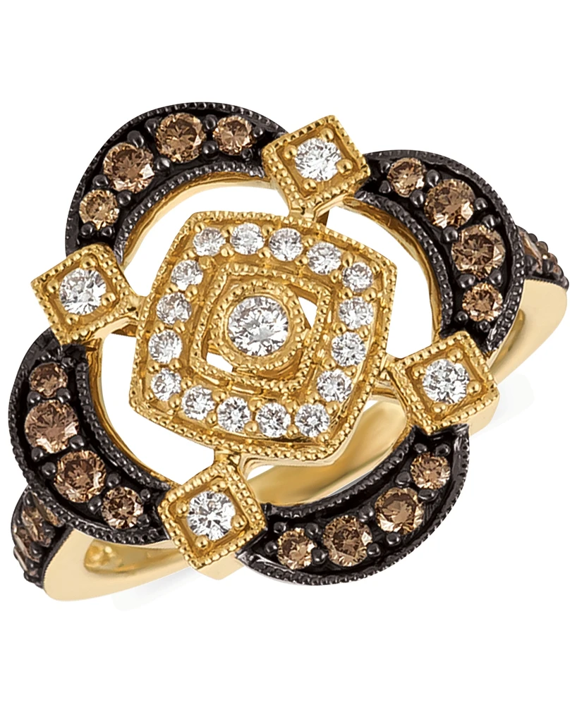 Le Vian Chocolatier Chocolate Diamond & Vanilla Diamond Quatrefoil Ring (3/4 ct. t.w.) in 14k Gold