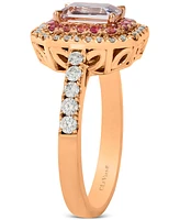 Le Vian Peach Morganite (1 ct. t.w.), Passion Fruit Tourmaline (1/3 ct. t.w.), & Nude Diamond (3/8 ct. t.w.) Halo Ring in 14k Rose Gold