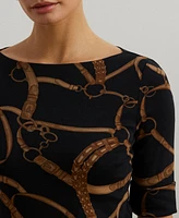 Lauren Ralph Women's Belting-Print Cotton-Blend Boatneck Tee