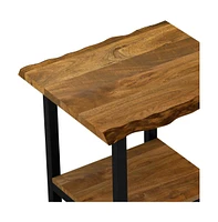 Industrial Solid Wood & Iron Square End Table with Lower Shelf