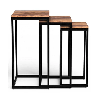 Solid Wood Nested Side Tables – Rustic Set of 3