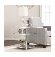 End Table with Glass Top and Mirrored Shelf for Modern Home Decor