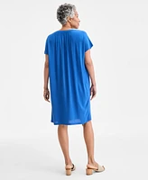 Style & Co Women's Embroidered Split-Neck Dress, Exclusively at Macy's