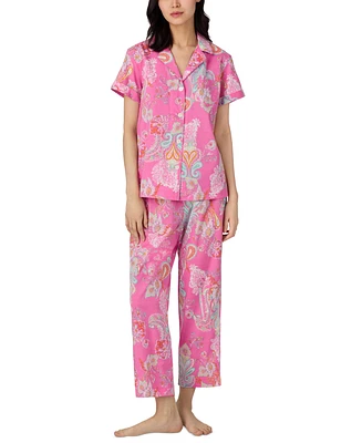 Lauren Ralph Petite Short-Sleeve Notch-Collar Cropped Pajama Set