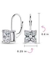Bling Jewelry Classic Cubic Zirconia Solitaire Square Cz Leverback Earrings .925 Sterling Silver 7MM
