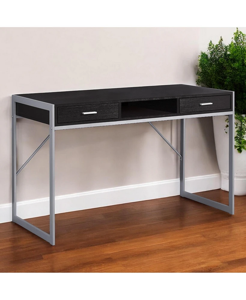 Compact Computer Desk with Dual Drawers for Study or Workspace
