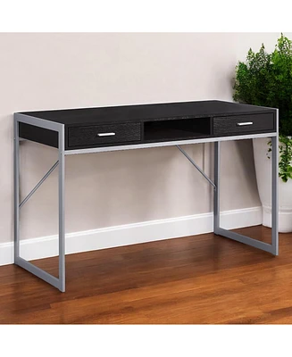 Compact Computer Desk with Dual Drawers for Study or Workspace