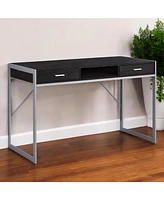 Compact Computer Desk with Dual Drawers for Study or Workspace