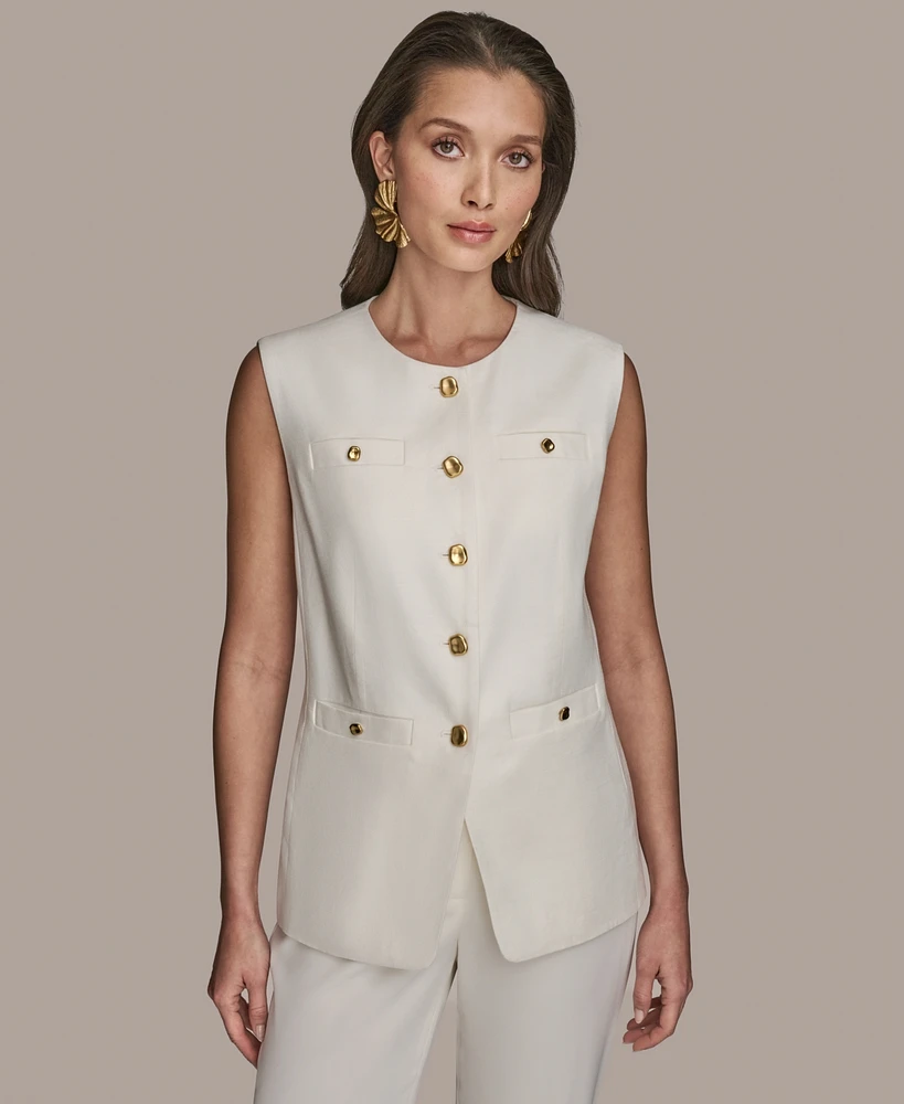 Donna Karan New York Women's Linen-Blend Collarless Vest