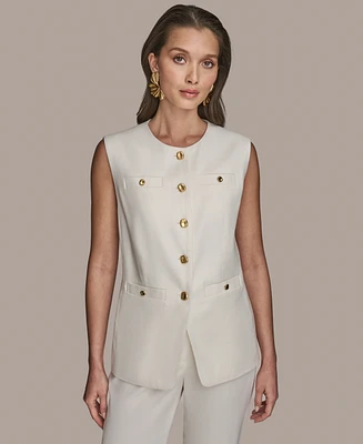Donna Karan New York Women's Linen-Blend Collarless Vest