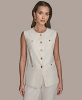 Donna Karan New York Women's Linen-Blend Collarless Vest