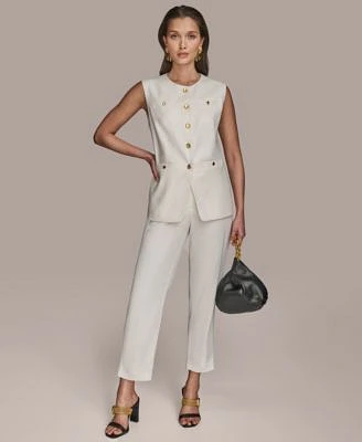 Donna Karan New York Womens Button Front Sleeveless Vest Womens Slim Leg Ankle Pants