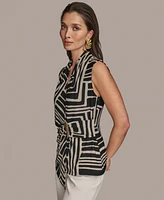 Donna Karan New York Women's Sleeveless Printed V-Neck Top