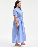 On 34th Plus Striped Classic-Collar Midi Shirtdress, Exclusively at Macy's