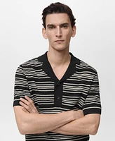 Mango Men's Striped Braided Knit Polo Shirt