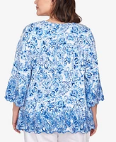 Ruby Rd. Plus Oceanic Paisley Embroidered Crew Neck Top