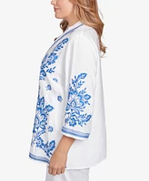 Ruby Rd. Plus Tidal Embroidered Button Front Top