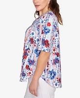 Ruby Rd. Plus Riviera Floral Stripe Print Knit Top