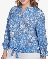 Ruby Rd. Plus Silky Floral Tile Button Tie Front Top