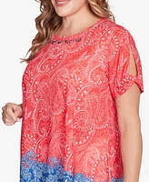 Ruby Rd. Plus Americana Embellished Jersey Crew Neck Top