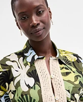 On 34th Women's Leaf-Print Crochet-Trim Shirt, Exclusively at Macy's