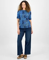Style & Co Petite Elbow-Sleeve Patchwork Top, Exclusively at Macy's