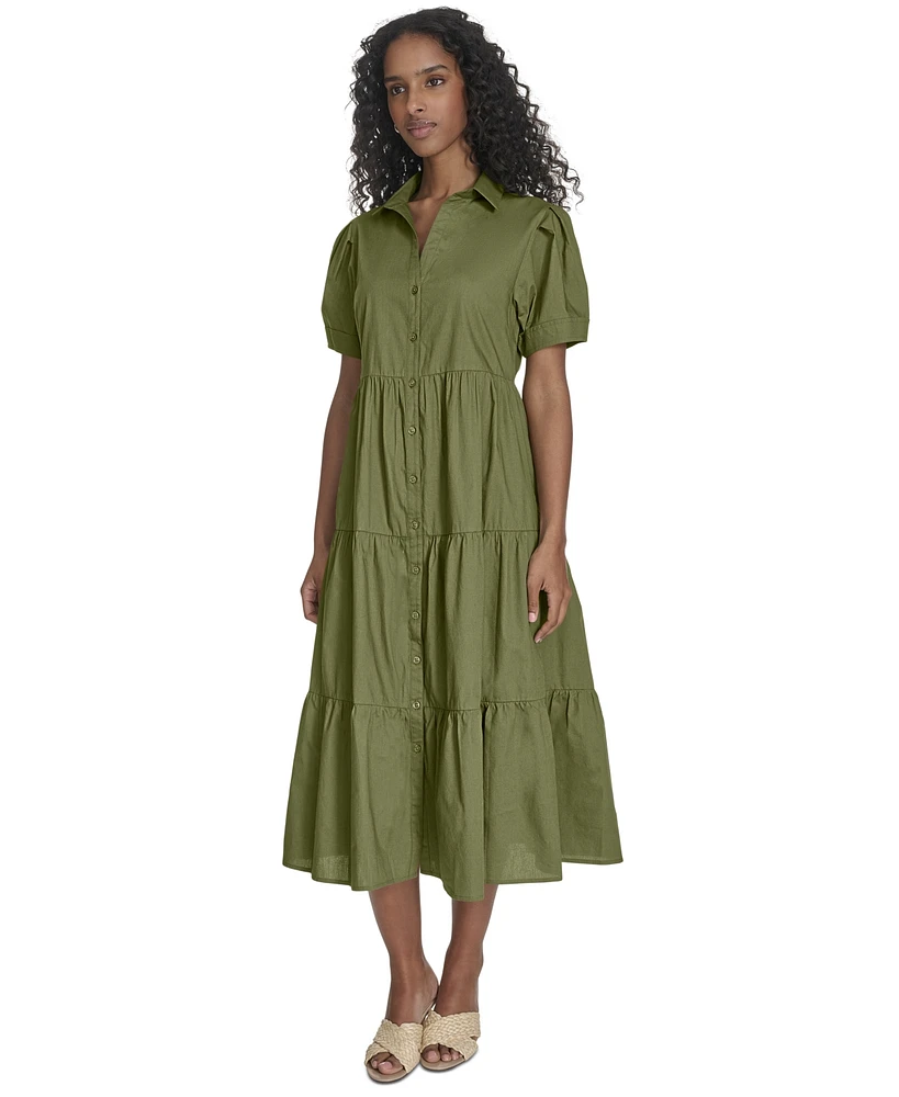 Calvin Klein Women's Cotton Tiered Midi Shirtdress