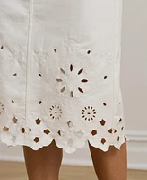 Lauren Ralph Women's Eyelet Denim Midi Skirt