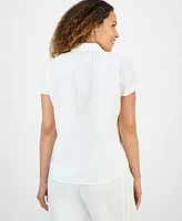 Style & Co Petite Eyelet-Detail Cotton Camp Shirt, Exclusively at Macy's