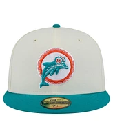 New Era Men's White/Aqua Miami Dolphins Throwback Main 59FIFTY Fitted Hat