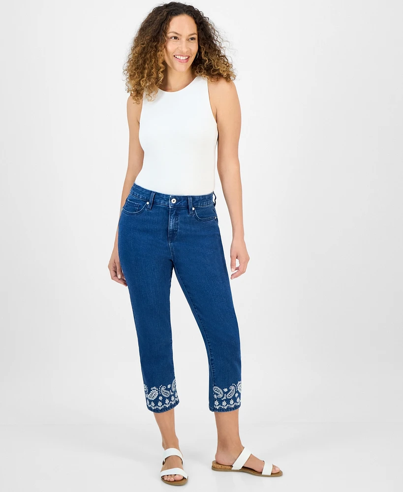 Style & Co Petite Embroidered-Hem Cropped Jeans, Exclusively at Macy's