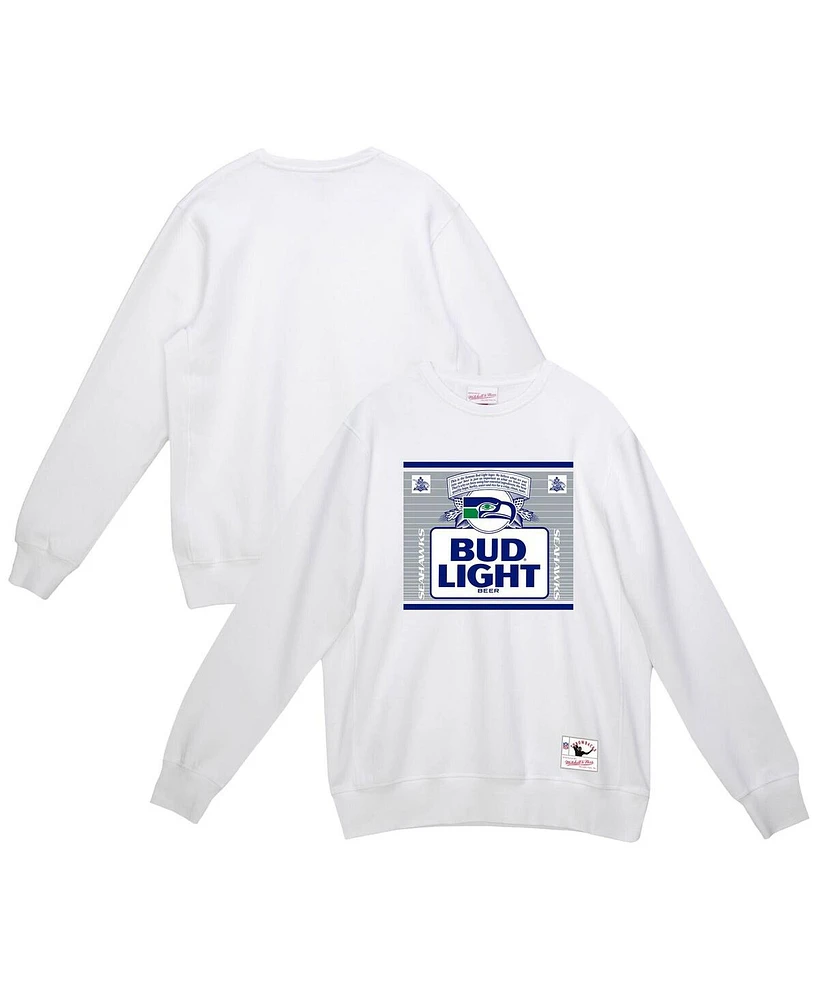 Mitchell & Ness x Bud Light Men's White Seattle Seahawks The Crest Pullover Sweatshirt