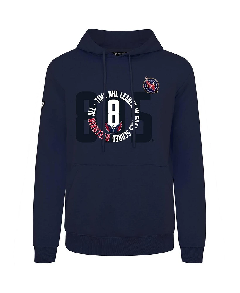 LevelWear Men's Alexander Ovechkin Navy Washington Capitals Nhl All-Time Leading Goal Scorer Milestone Name Number Podium Pullover Hoodie