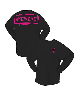 Fanatics Women's Black Milwaukee Brewers Neon Jersey Long Sleeve T-Shirt