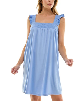 Roudelain Women's Eyelet-Knit Ruffled-Edge Sleep Dress