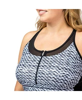 Free Country Plus Mesh Zip-Up Tankini Top
