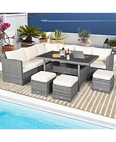 Gymax 7PCS Rattan Patio Sectional Sofa Set Conversation Set w/ Cushions