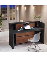Tribesigns Reception Desk with Led Lights, 63 Inches Front Counter for Checkout, Lobby, Salon, Retail, Modern Large Table Store Shop