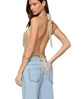 Edikted Women's Shiny Knit Cowl Neck Backless Top