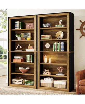 Tribesigns Set of 2 Tall Bookshelves, 74.4'' Vintage 7-Tier Open Storage Shelving Units, Freestanding Display Racks for Living Room, Bedroom, or Home