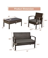 Gymax 8PCS Rattan Patio Conversation Set Outdoor Furniture Set Garden w/ Cushion