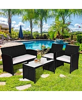 Gymax 8PCS Rattan Patio Conversation Set Outdoor w/ Coffee Table Cushioned Sofa