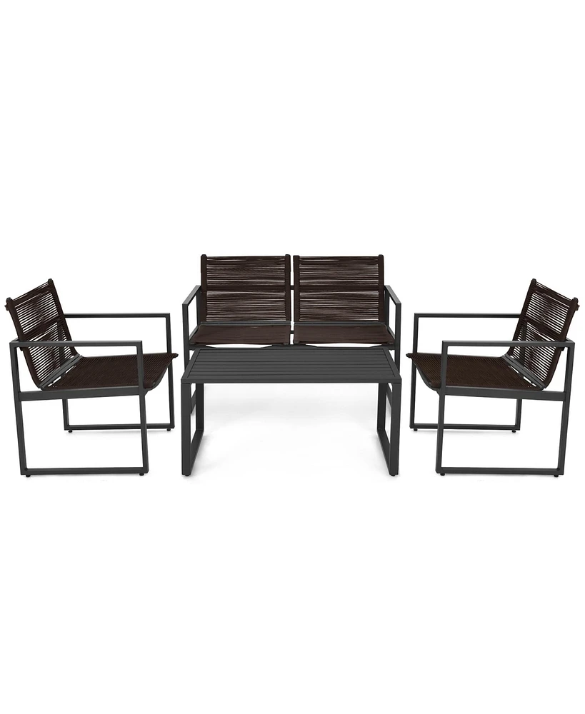 Gymax 4PCS Patio Conversation Furniture Set Yard Garden Outdoor w/ Coffee Table