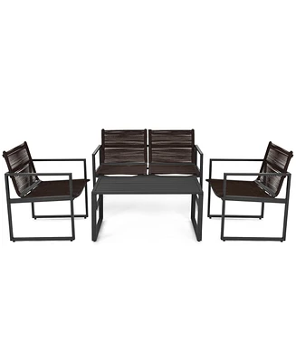 Gymax 4PCS Patio Conversation Furniture Set Yard Garden Outdoor w/ Coffee Table